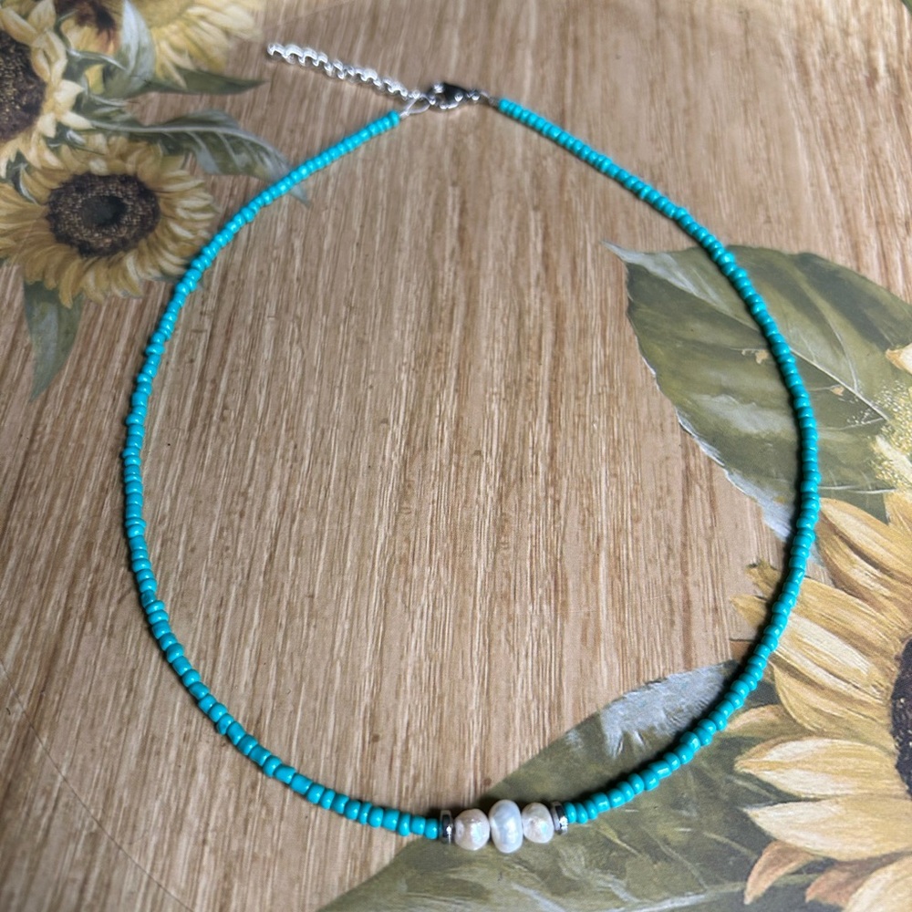 Seed bead pearl necklace handmade beaded jewelry choker layering unique necklace